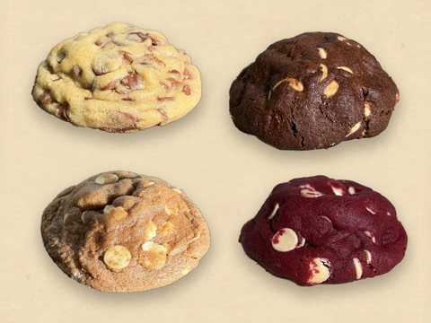 Combo do Mago: os quatro cookies inteiros sobre o papel, Classic, Onyx, Ambar e Ruby