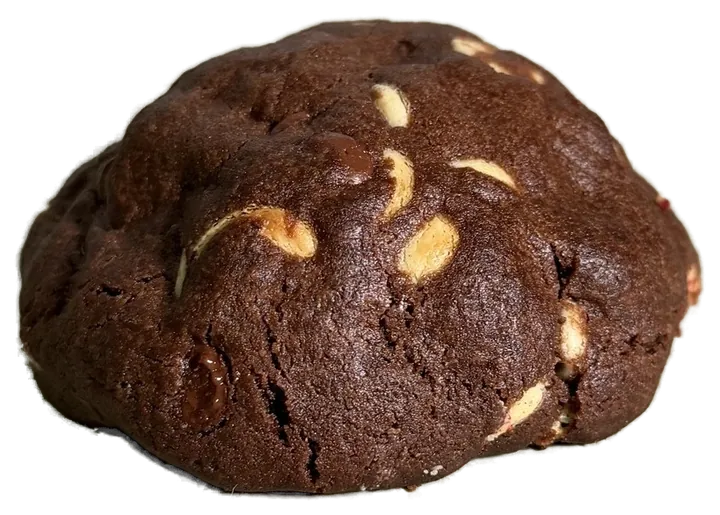 Cookie Onyx inteiro, massa escura de cacau com gotas de chocolate branco